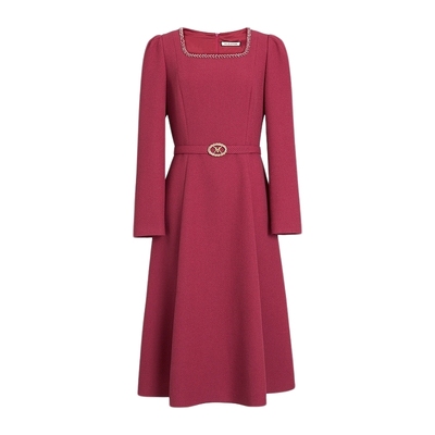 MOJO莫佐安可拉红薄呢千金风赫本裙2024年秋冬新款优雅连衣裙女