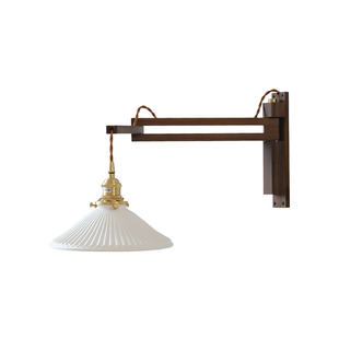 中古法式复古折叠胡桃木壁灯日式书房卧室床头灯茶室民宿摇臂灯