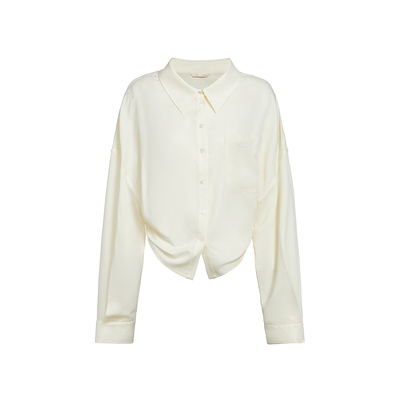 天丝衬衫女 ochirly欧时力2024新款春夏后片荷叶不规则设计感上衣