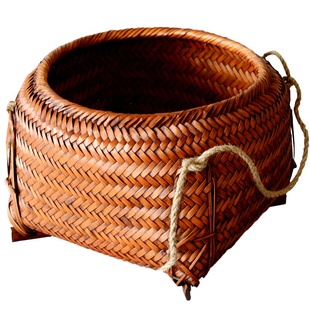 竹编收纳筐带盖子家用竹筐结婚用竹匾担竹编制品拜神竹编筐有盖