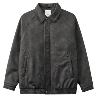 GWIT 美式复古Vintage冬季保暖短款夹克PU外套棉服加厚夹棉皮衣男