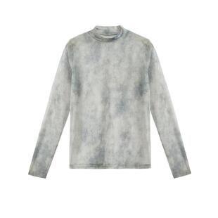 紫涵半高领晕染网纱打底衫女春秋季新款设计感内搭气质修身T恤