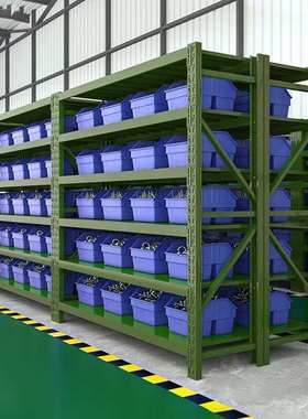 军绿色加厚物资重型仓库货架多层营房物仓储架铁架子储藏室储地下