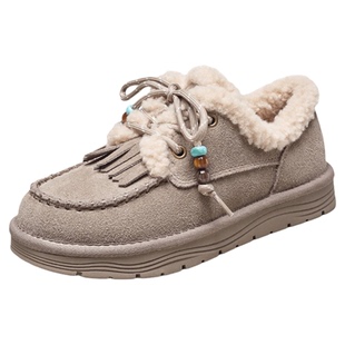 YRC加绒毛毛鞋女保暖2025冬季新款全包勃肯鞋加厚平底休闲雪地靴