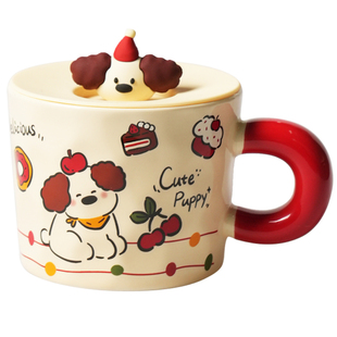 舍里可爱卡通陶瓷马克杯带盖家用喝水杯情侣闺蜜对杯生日礼物女