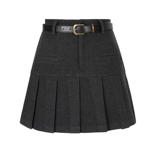 2025韩系高腰显瘦百褶裙松驰感休闲短款A字裙春秋冬毛呢半身裙