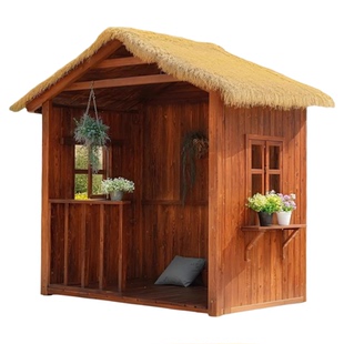 防腐木屋凉亭别墅景区户外农村小院改造庭院花园实木茅草房子四角