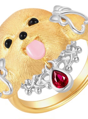 G XIAOXIAO 时尚小众百搭可爱比熊吐舌小狗戒指女F16D137生日礼物