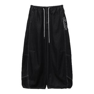 CBXLAB儿童街舞潮牌轻薄水洗爵士牛仔长裤嘻哈复古JAZZ明线香蕉裤