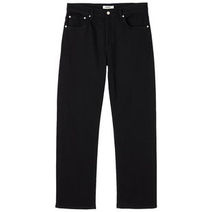 SANDRO Outlets秋冬男装法式时尚黑色铆钉式口袋边高腰直筒牛仔裤
