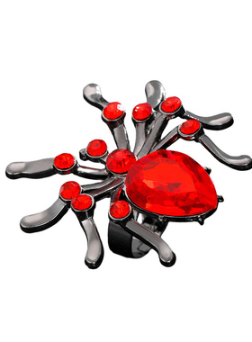 暗黑夸张哥特红宝石黑蜘蛛戒指