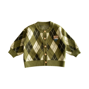 婴儿毛衣外套宝宝衣服春装针织开衫男童洋气小月龄外出服线衣套装