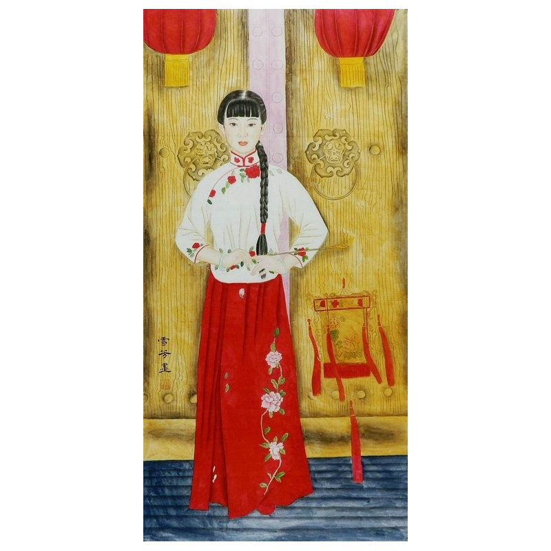 仕女工笔画美女纯手绘装饰画国画