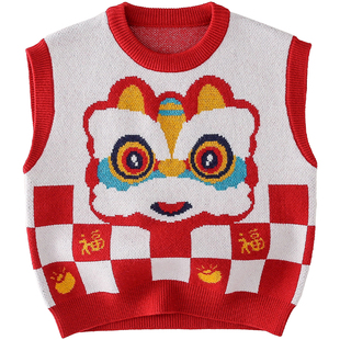 棉花堂儿童马甲童装男童拜年服女童毛衣抗静电宝宝红色过年服背心