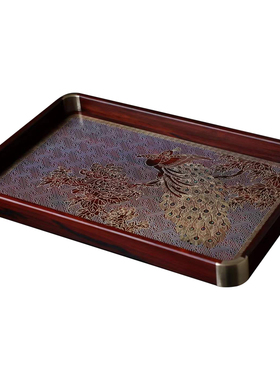 印度小叶紫檀红木镶嵌银丝托盘