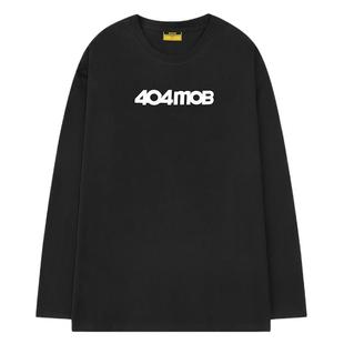 404MOB基础款百搭黑白色长袖T恤男女同款ins宽松纯棉潮牌休闲上衣