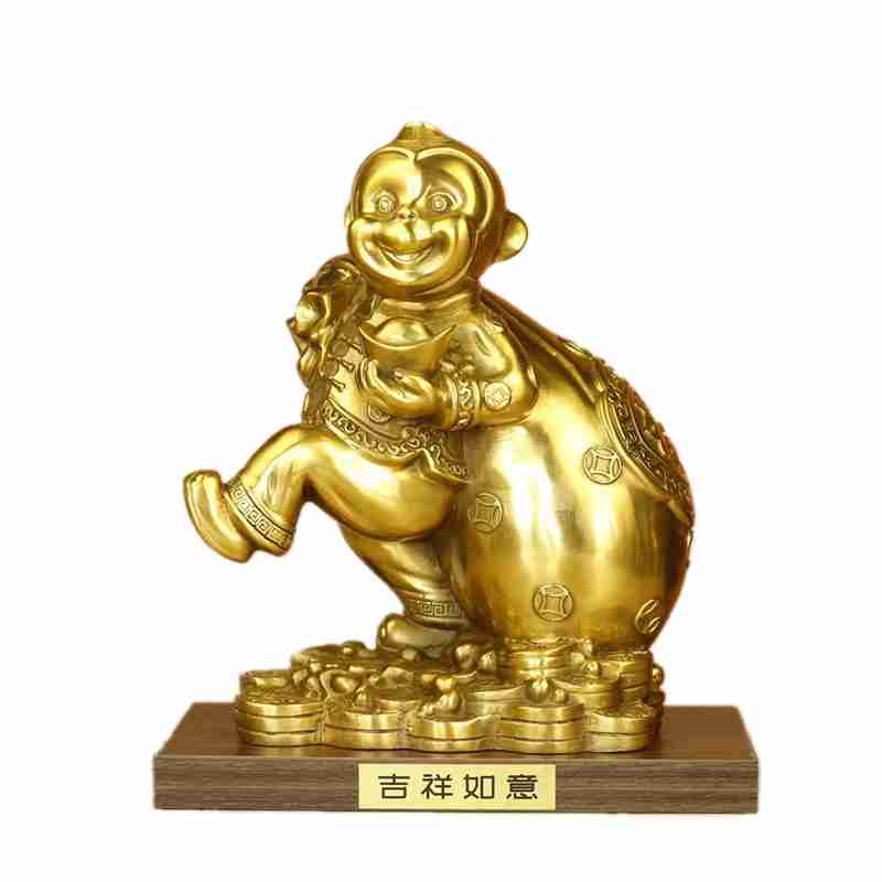 久鉴 猴子摆件 铜猴吉祥物  十二生肖寿桃猴金属猴工艺品家居饰品