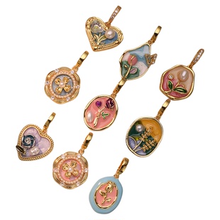 莫奈花园油画风任意扣法式复古配件吊坠单坠可拆卸小米珠搭配吊坠
