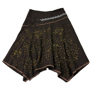 古着vintage复古A字亚比森系外贸秋冬暗黑废土流浪风毛呢半身裙g