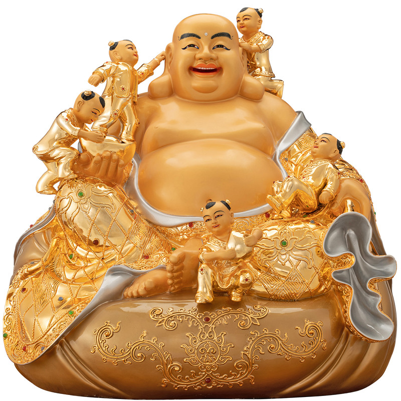 纯铜鎏金五子弥勒佛像供奉摆件