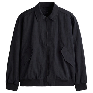 HM男装夹克春季翻折领宽松版型疏水教练外套1300526