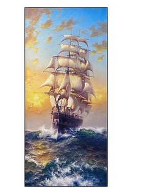 一帆风顺玄关装饰油画大海帆船入户走廊复刻手绘肌理画挂画大尺寸
