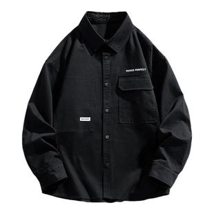 工装长袖衬衫男士春秋薄款外套潮牌痞帅青少年加肥加大码宽松衬衣