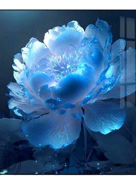 钻石画满钻蓝色牡丹花高级感