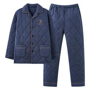 浪莎睡衣男冬季纯棉长袖三层超厚夹棉青少年加大码保暖家居服套装