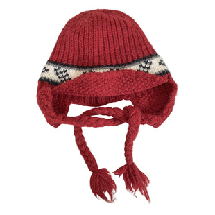费尔岛红色复古针织护耳帽女冬加厚保暖显脸小大头围飞行雷锋帽子