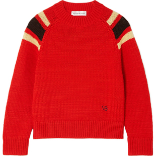 【折扣】Victoria Beckham 女士冬季肩头粗条纹短款羊毛毛衣