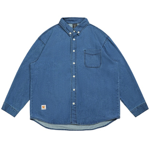 韦恩泽维尔潮牌大码牛仔衬衫男加肥加大cityboy长袖薄款外套8210