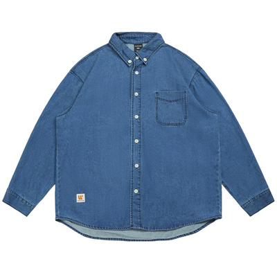 GEEEKPANDA翻领长袖休闲牛仔衬衫