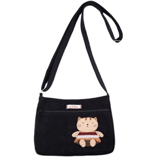 HIKOSEN CARA卡拉猫斜挎单肩包黑色可爱猫咪大容量百搭潮牌女布包