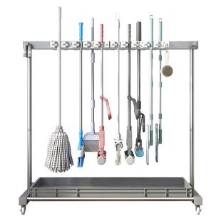 拖把架落地式可移动不锈钢置物架放扫把沥水加粗清洁工具收纳商用