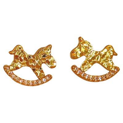 「童年趣事」简约金色小马蚊香盘耳夹无耳洞耳钉可爱耳环小众耳饰