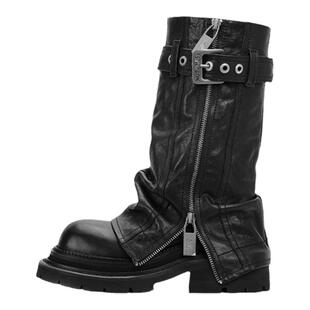 狂野分子2025年秋冬新款不过膝黑色显高显瘦软皮裤筒短筒靴子女靴