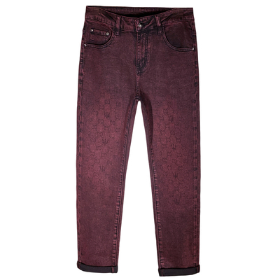 加绒潮牌暗红色牛仔裤2025新款男