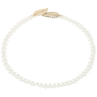 法式珍珠腰链衣服配饰束腰带配连衣裙高端优雅古风白色带扣腰封女