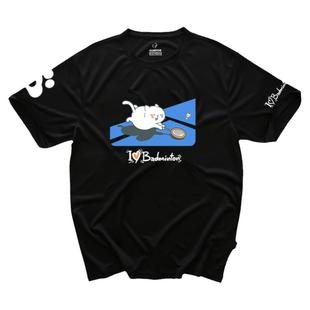 badminton速干羽毛球文化衫男女短袖上衣猫咪T恤跑步运动服印字夏