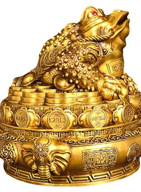 中式纯铜金蟾坐聚宝盆收银台招财