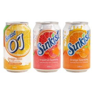 香港版sunkist新奇士橙汁葡萄汁西柚汽水维C果汁炭酸解渴饮料饮品