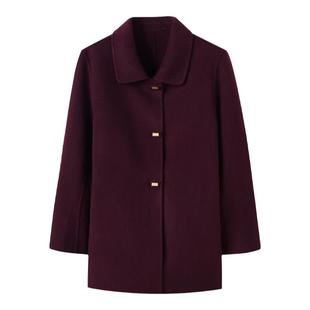 秋冬新款中老年羊毛呢大衣双面羊绒女短款妈妈装洋气大码毛呢外套