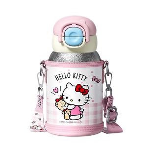 HelloKitty纯钛儿童保温杯女孩学生上学专用新款吸管水杯钛杯便携