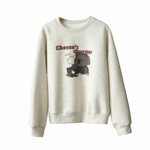 女士圆领卫衣 卡通印花 长袖上衣 中学生 休闲基础 秋款女装