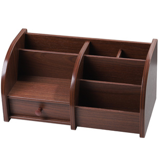汇星木质笔筒办公室桌面日式多功能遥控器收纳盒大容量抽屉式摆件宿舍化妆品首饰收纳简约置物架定制logo礼物