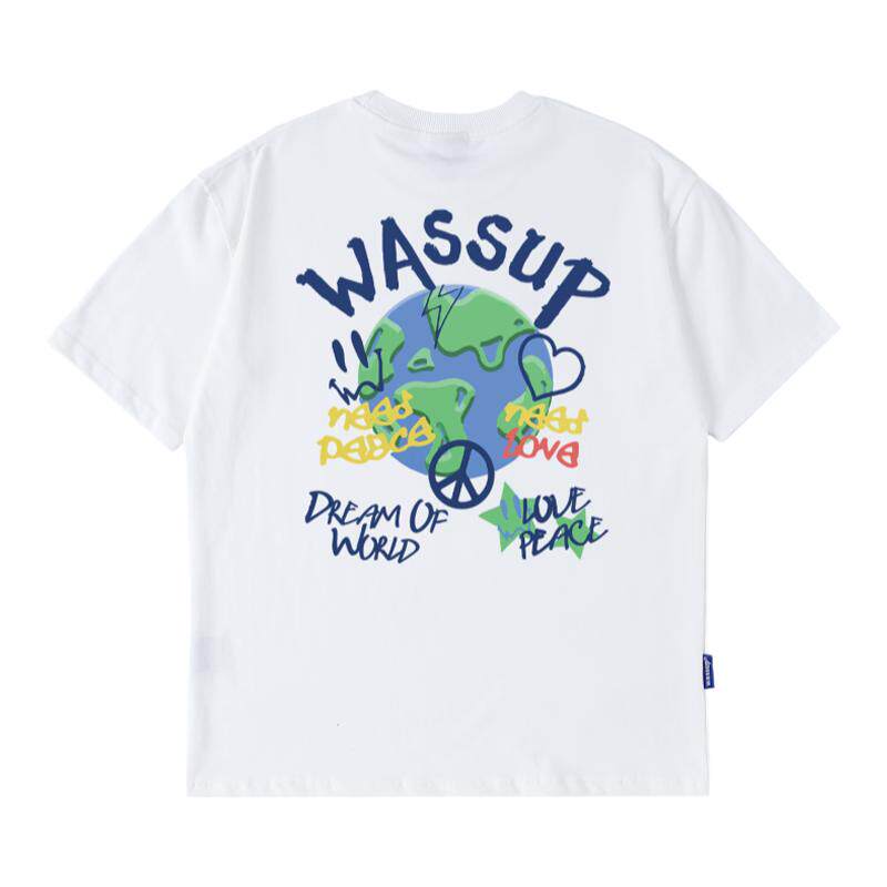 WASSUP美式涂鸦星球短袖T恤
