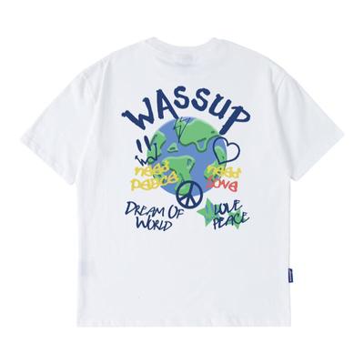 WASSUP美式涂鸦星球短袖T恤