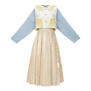 花朝记|向日葵|国风汉服元素春秋|绣花娃娃领|明制比甲圆领衫