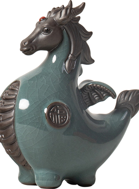 龙马精神创意陶瓷龙马摆件生